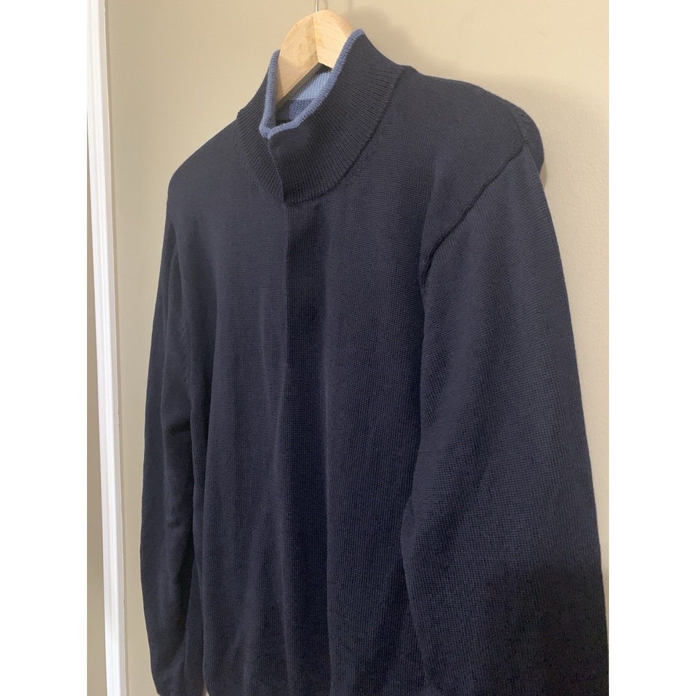 Brooks Brothers Extra Fine Italian Merino Wool Sweater Navy 1/4 Button Up Mens M - Picture 6 of 16